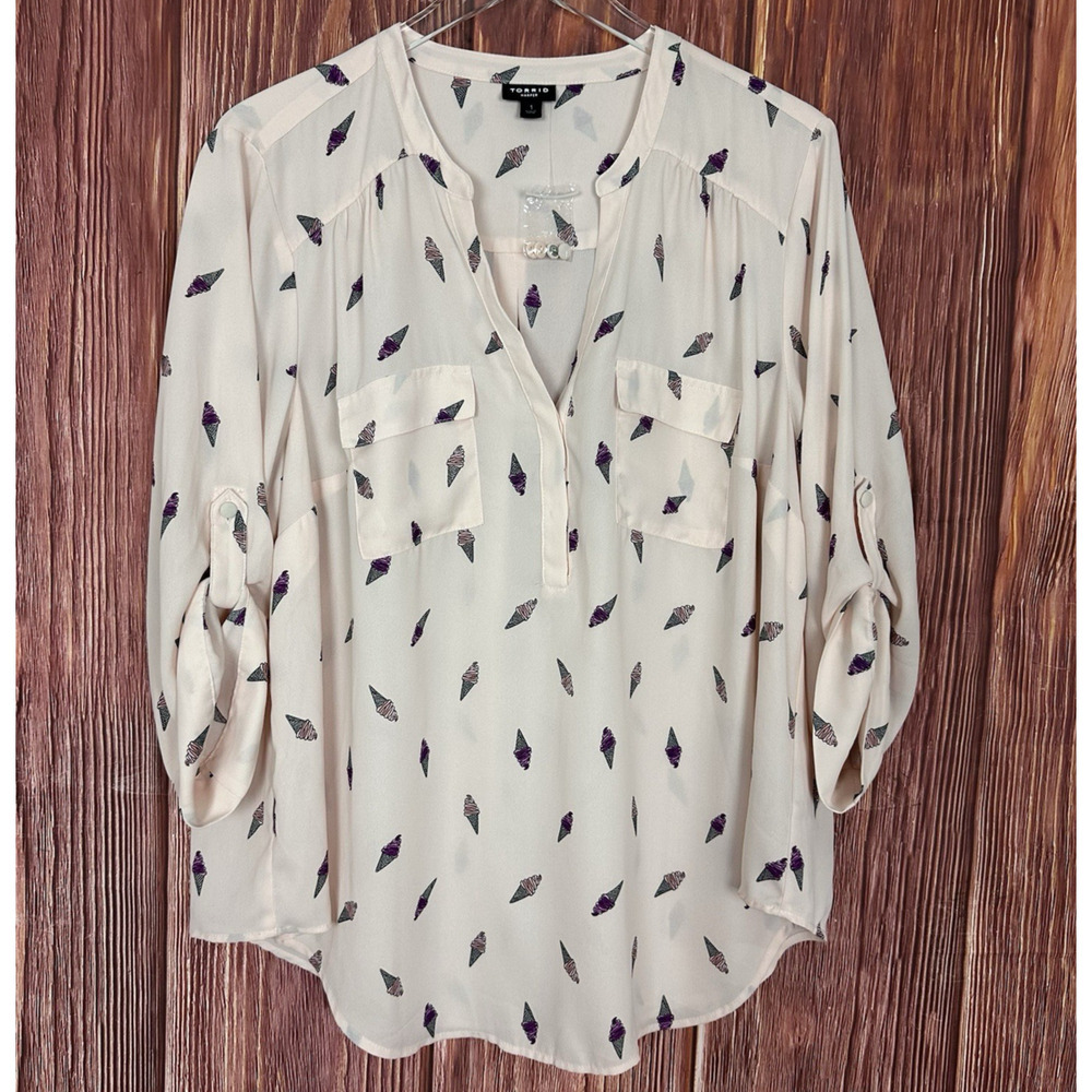 Torrid‎ Harper Top Womens Sz 1 1X Ice Cream Cone Novelty Popover Pink Summer